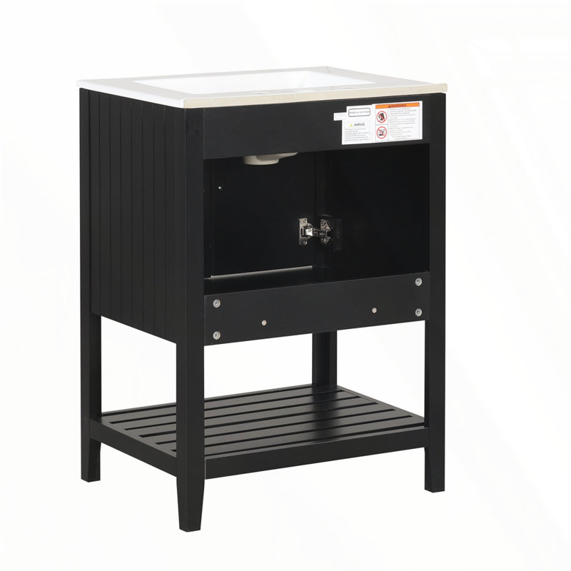 Lavabo de salle de bain moderne en céramique 24 po, Noir, Argent