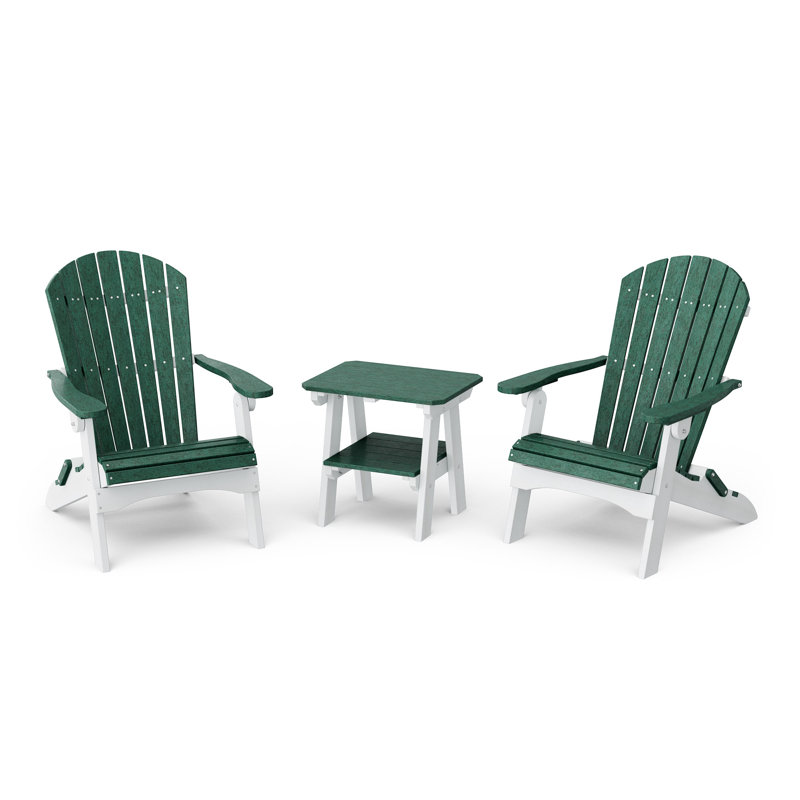 Heritage 3-Piece Folding Adirondack Set with Side Table, Turf Green/White