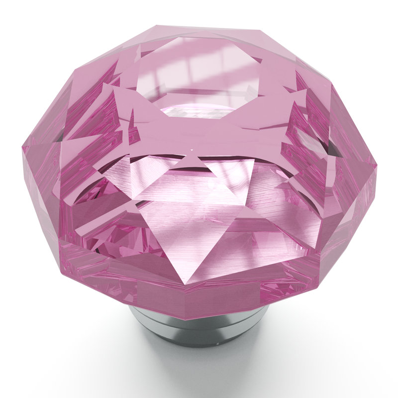 1.25" Round Knob, Pink Glass with Chrome