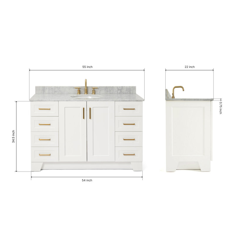 ARIEL TAYLOR 49 IN SINGLE RECTANGLE SINK VANITY, White, Rectangle, 54"