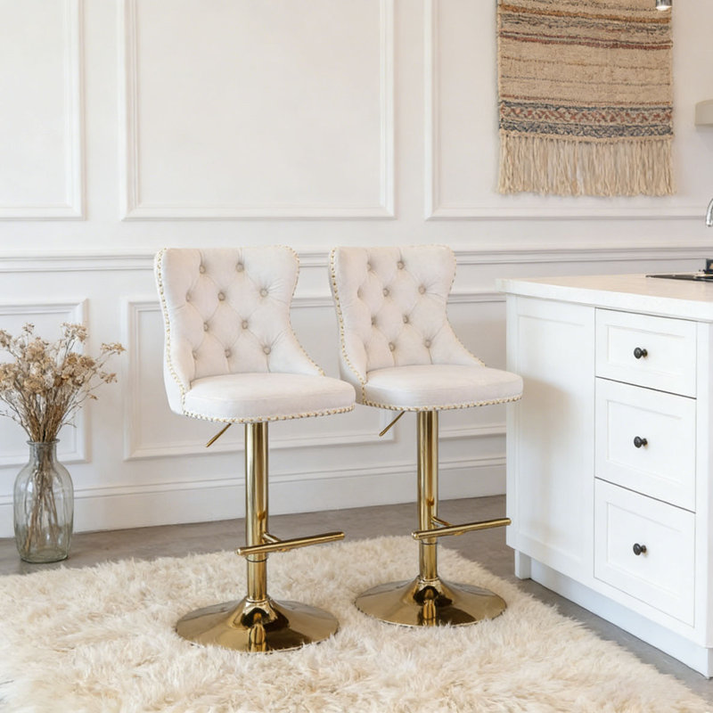 Swivel Velvet Barstools, Beige+golden