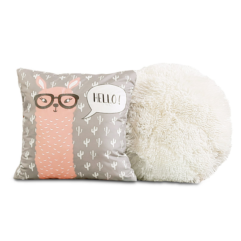 Llama Stripe Microfiber Reversible Quilt Set, Twin Quilt + 1 Standard Sham + 2 Throw Pillows, Pink