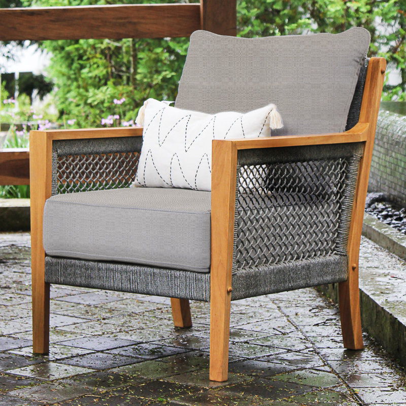 Ensemble de conversation d'extérieur en teck avec coussins Charte, Beige