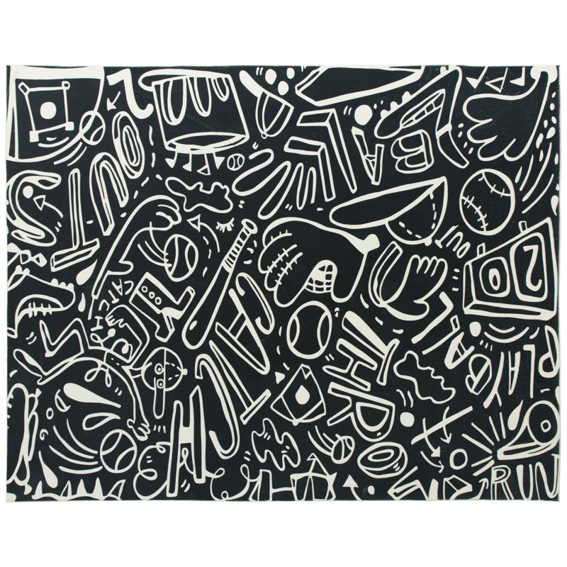 Tapis noir Sportsglyphs, Rectangle 7 pi 9 po x 9 pi 9 po