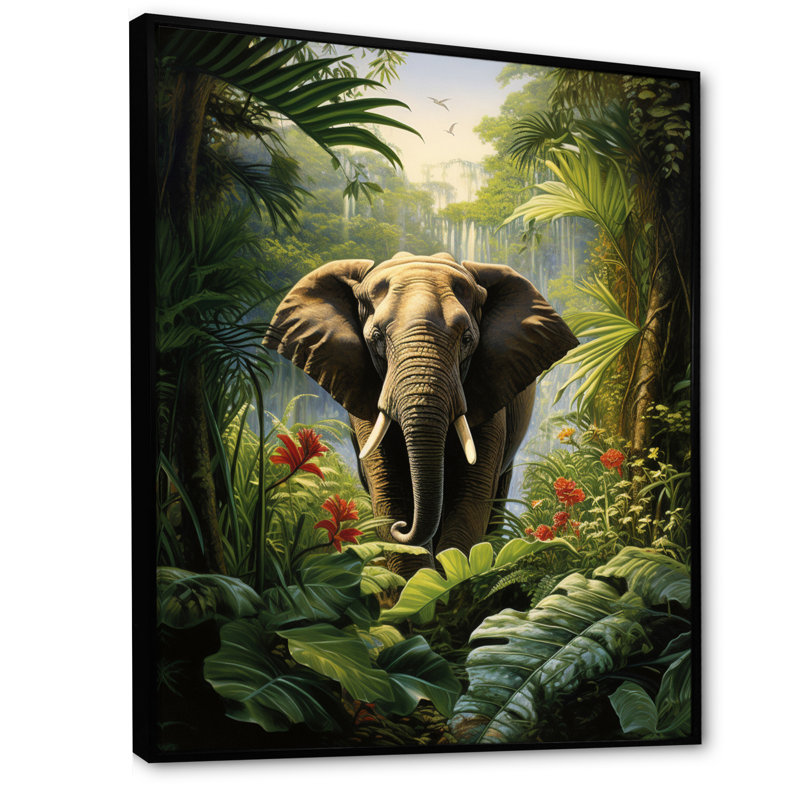 «Elephant Jungle Sanctuary II - Animals», reproduction sur toile, H 20 po x l 12 po, Cadre flottant noir