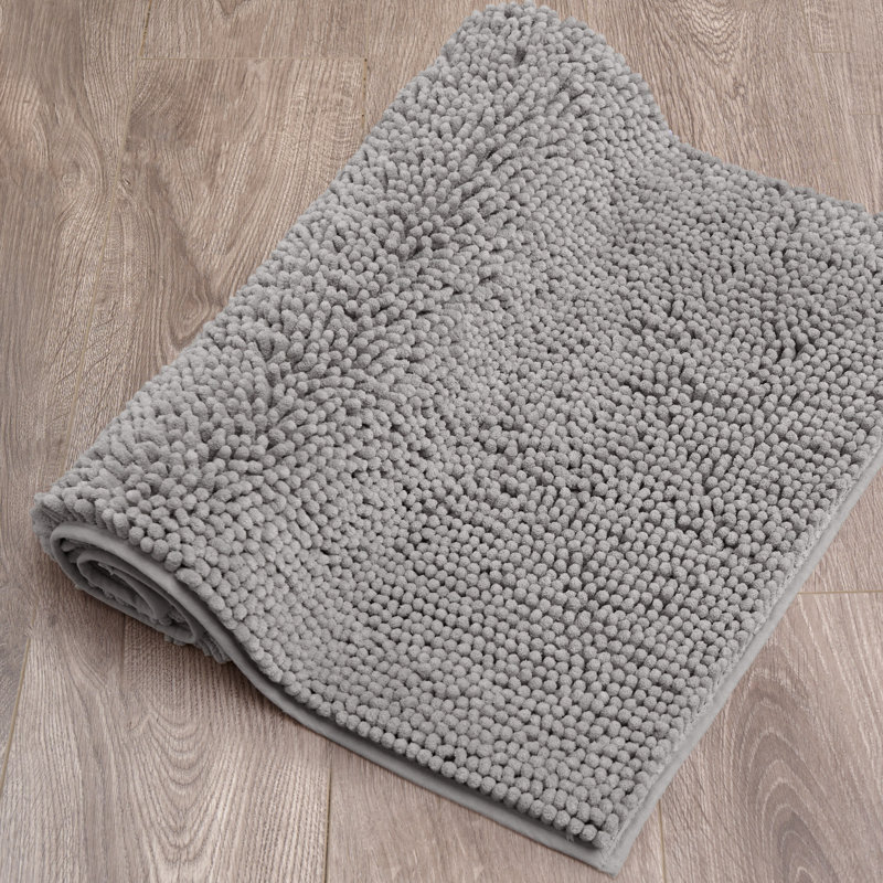 Wayfair Basics® Aguon Chenille Super Soft Absorbent Microfiber Rectangle Non-Slip Bath Rug, Light Gray