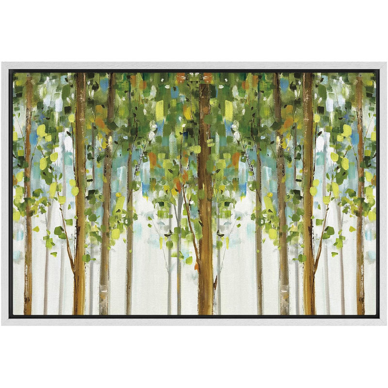 Forêt abstraite «Green Forest Trees Abstract Leaves» sur, Cadre flottant blanc, H 16 po x l 24 po