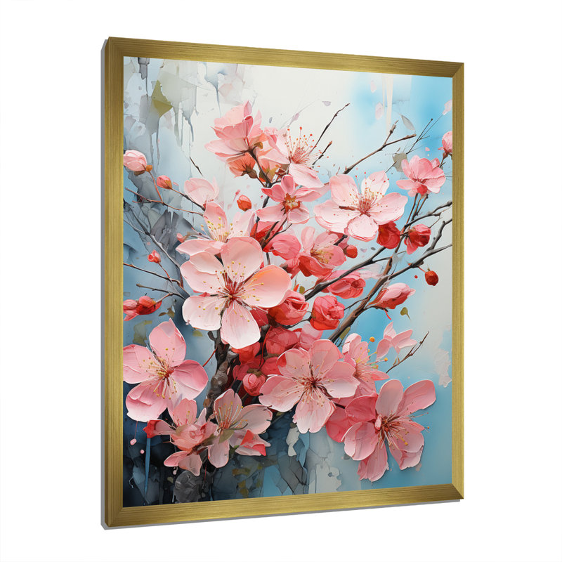 «Alcinous Pink Apple Blossom Collage III», reproduction sur toile, H 32 po x l 24 po x P 1 po, Toile encadrée or simple