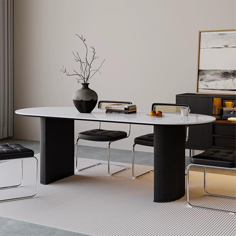 Table de salle à manger ovale noire en bois massif, H 29,53 po x L 78,74 po x l 31,5 po