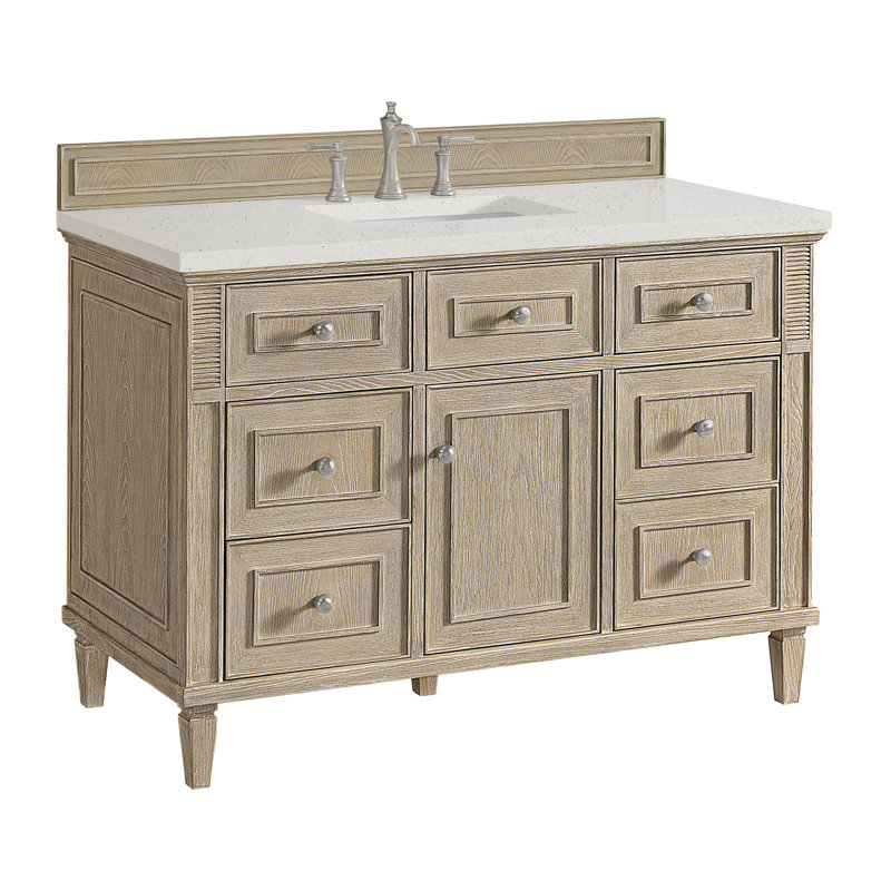 Lorelai 48'' Single Bathroom Vanity with Top, Whitewashed Oak, Lime Delight Quartz, 8" Widespread