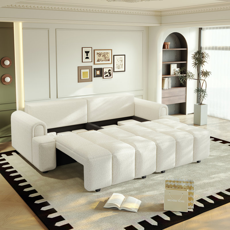 Canapé confortable en tissu 4 places, Beige / Blanc