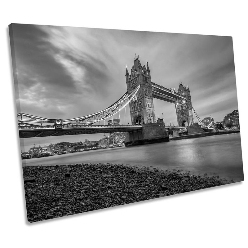 Tower Bridge London B&W Framed - Wrapped Canvas Print, 40.6cm H x 61cm W x 2cm D