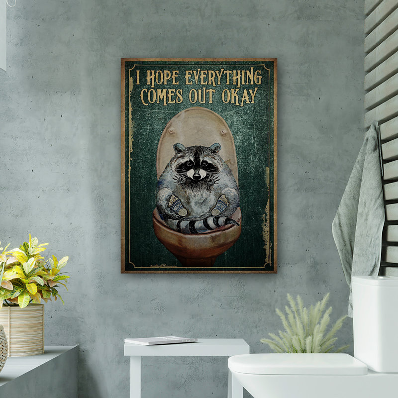 Raton laveur - tout est sur toile tendue avec châssis tendu - décor d'illustrations animales pour salle de bain et lessive, vert et gris, décor de salle de bain