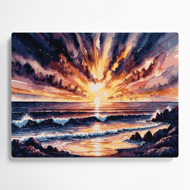 «Coastal Coastal Sunset Panorama», art mural en métal mauve, H 20 po x l 30 po