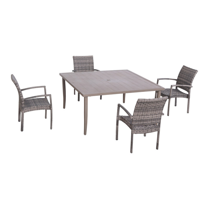 Alezandro 4 - Person Premium All-Weather Wicker Patio Dining Set with Square Table, 31" H x 60" W x 60" L