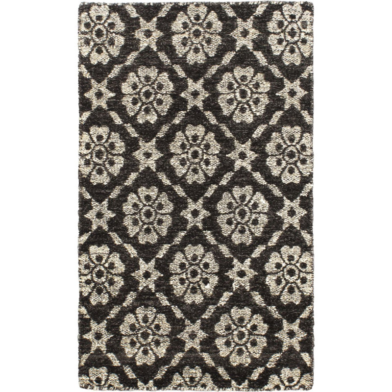 Tapis noir bouclé à la main Rodrigo, Rectangle 2 pi 11 po x 5 pi 3 po