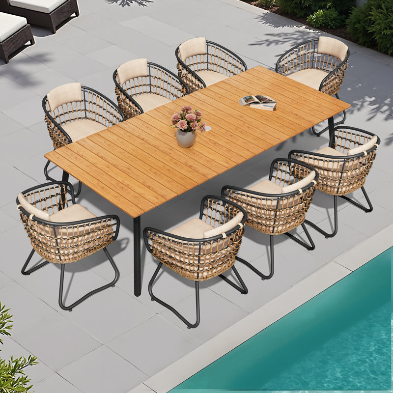 Ensemble repas extérieur pour 8 personnes avec coussins Marles (ensemble de 9), Beige / brun