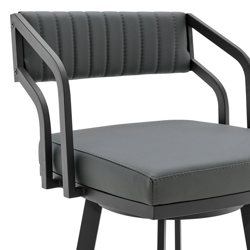 Atiksh Modern Swivel Counter or Bar Height Bar Stool with Footrest in Faux Leather and Metal, Gray, Black