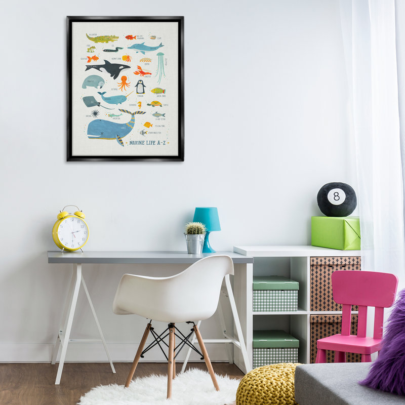 "Marine Life" par ABC Chan, H 31 po x l 25 po, Cadre flottant métallique doré