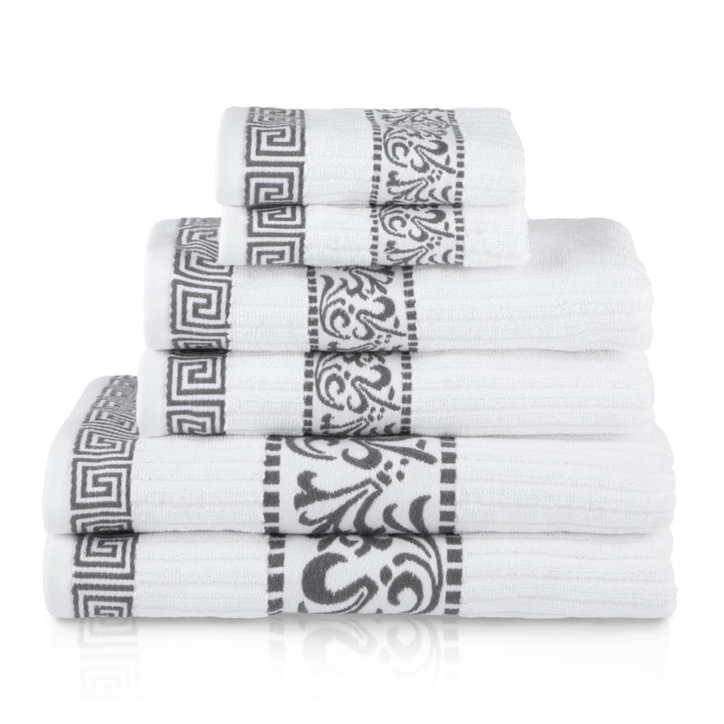 Ensemble de serviettes décoratives modernes en coton 6 pièces BNM, Blanc / gris