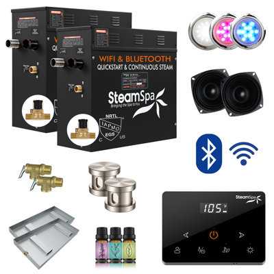 Black Series 15KW Steam Bath Generator With Fully Wireless Remote, BLUETOOTH, WIFI, And Auto Drain In Brushed Nickel