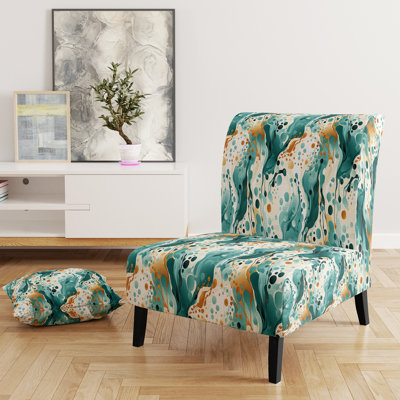 Emerald And Cream Ink Splash - Velvet Upholstered Contemporary Slipper Chair, Modern Abstract Accent Chair