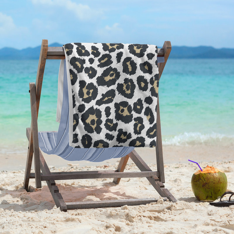 Serviette de plage, Blanc / vieil or / noir, Microfibre