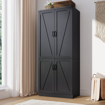 75" H Farmhouse Wardrobe Armoire Closet With LED Lights, 2 Doors Wooden Wardrobe Cabinet For Bedroom With Hanging Rod For Bedroom by Gracie Oaks