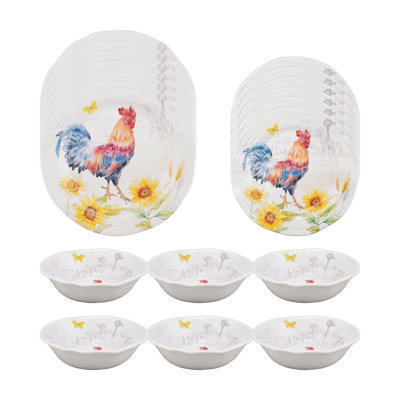 Sunshine 18 Piece Melamine Dinnerware Set Plate and Bowl Set - Service for 6