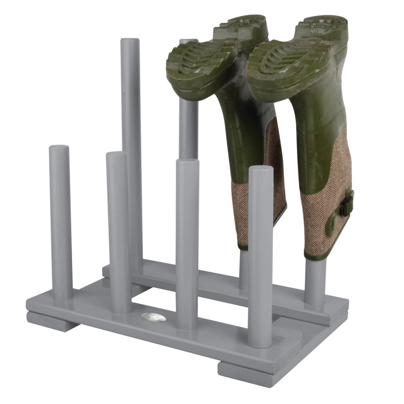 4 Pair Solid Wood Boot Storage, Grey Paint
