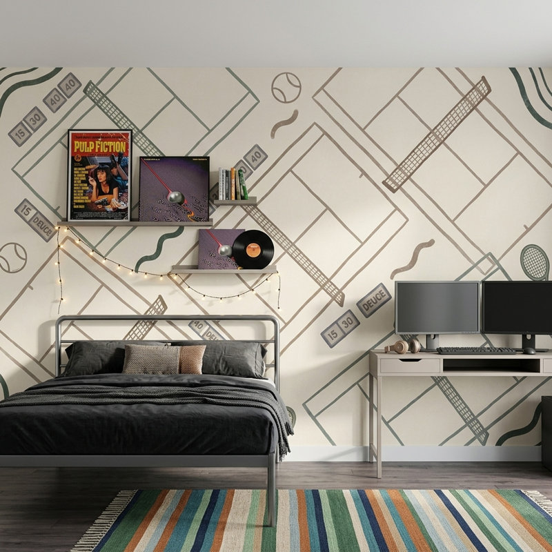 Papier peint court de tennis, 120 po x 96 po, Non tissé
