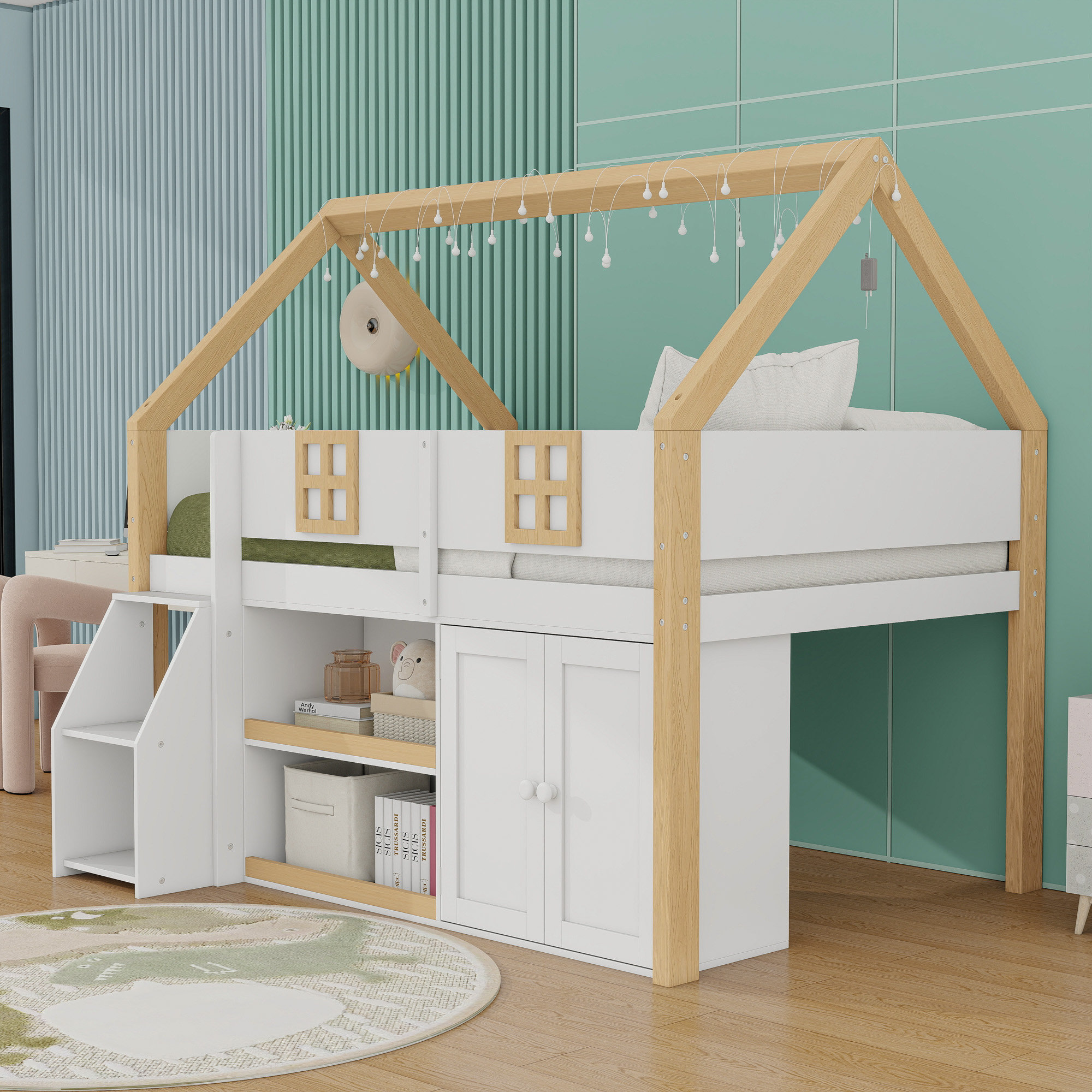 Harriet Bee Loft Bed with LED Lighting and Storage Shelves - Wayfair Canada