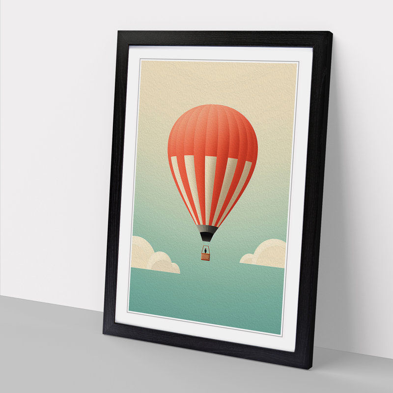 Hot Air Balloon Minimalism No.2 - Single Picture Frame Print on Wood, 34cm H x 25cm W x 2cm D, Black Framed