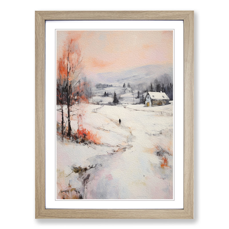 Winter Landscape Gestural No.3 - Single Picture Frame Print on Wood, Oak, 34cm H x 25cm W x 2cm D