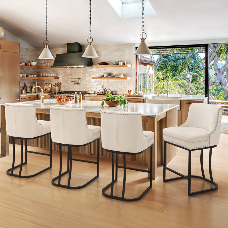 Tabouret de comptoir rembourré H 26 po avec structure en métal, Champagne, 4