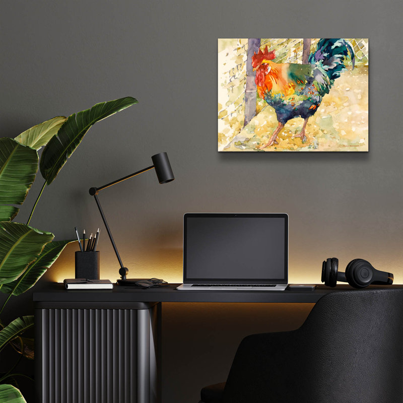 «Colorful Rooster» par Annelein Beukenkamp, art mural en verre acrylique, H 12 po x l 16 po x P 0,13 po