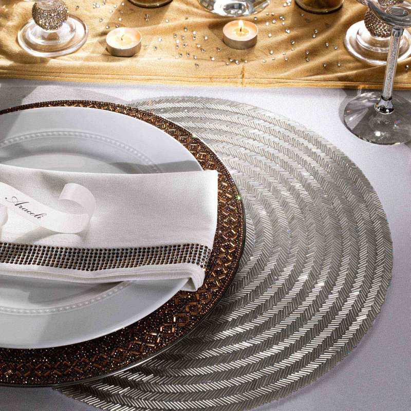 Napperon Sparkles Home Décoration de table en verre à motif de chevrons en verre 15 po, Argent argent