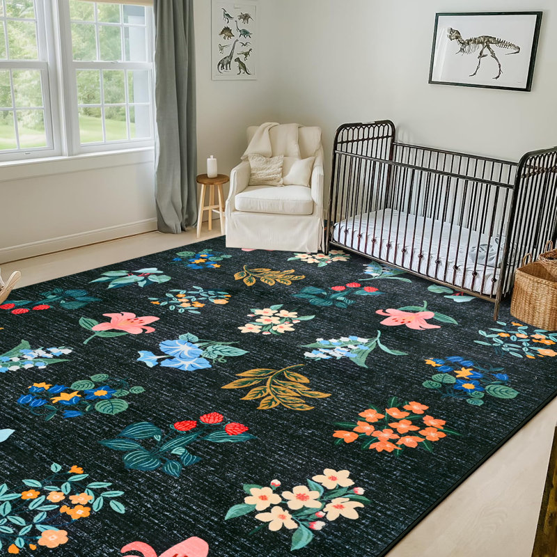 Straub Large Floral Fashion Rugs Living Room Rug Washable Bedroom Rug Non-Slip Colorful Vintage Accent Floor Carpet For Home Decor