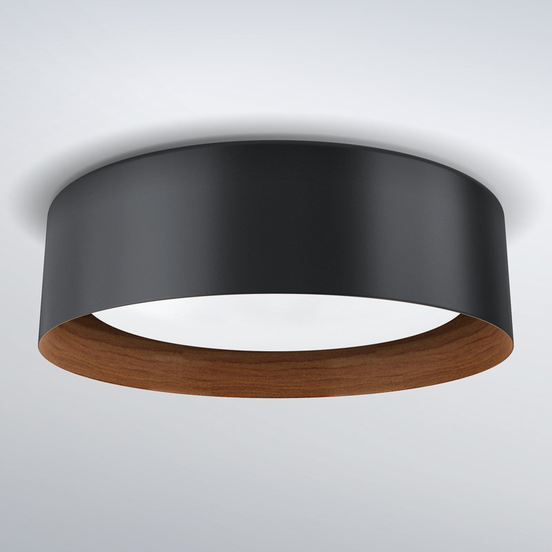 Acrylic 13'' Drum 3-CCT Dimmable LED Black with Wood Grain Finish Flush Mount Ceiling Light