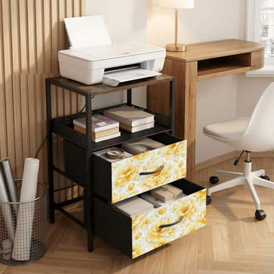 Table de chevet 2 tiroirs avec station de charge, table de chevet de chambre à coucher avec ports USB et prises ouvertes - tablette noire