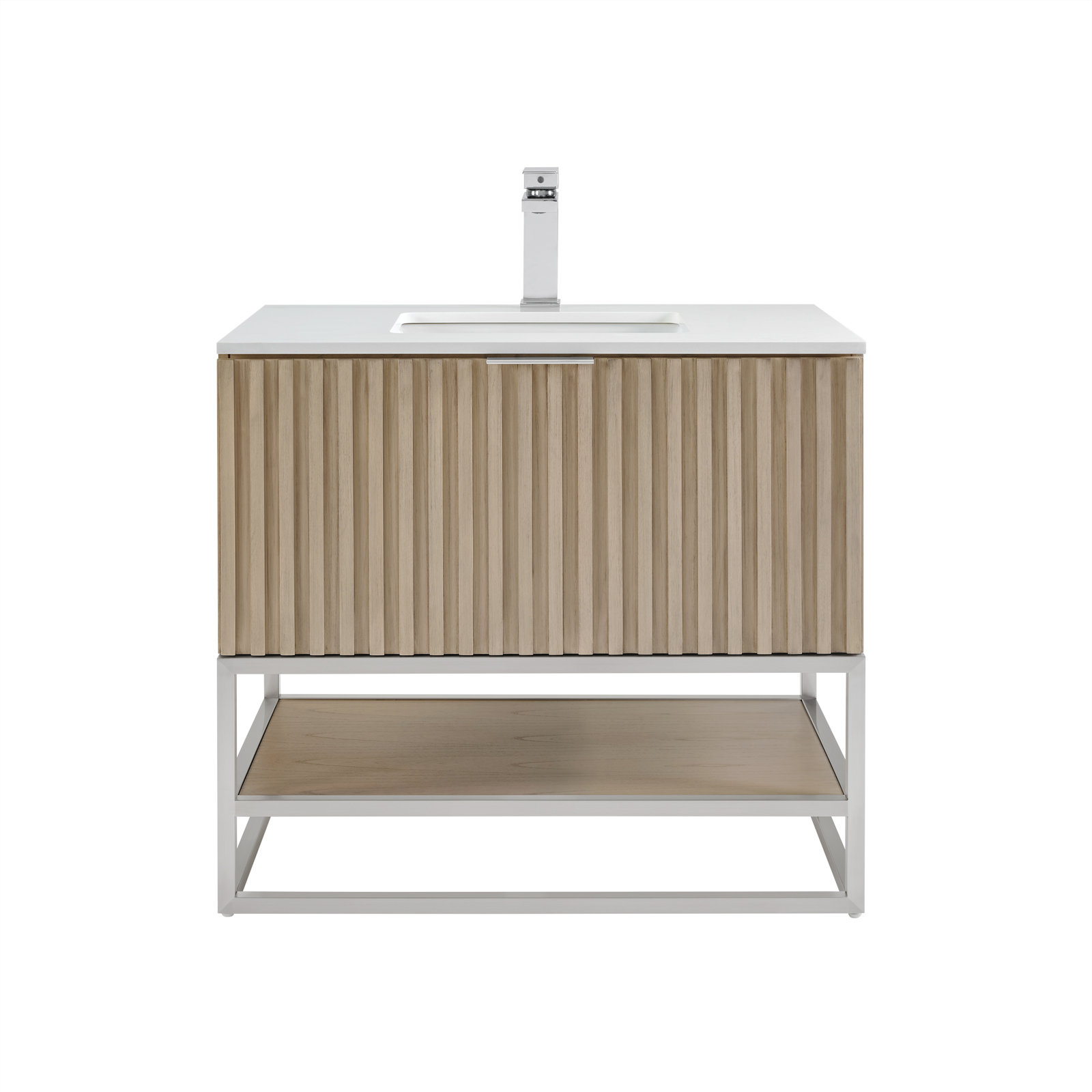 Terra 36'' Single Bathroom Vanity, Cashmere Gray, White Quartz/Single Faucet Mount, Brushed Nickel