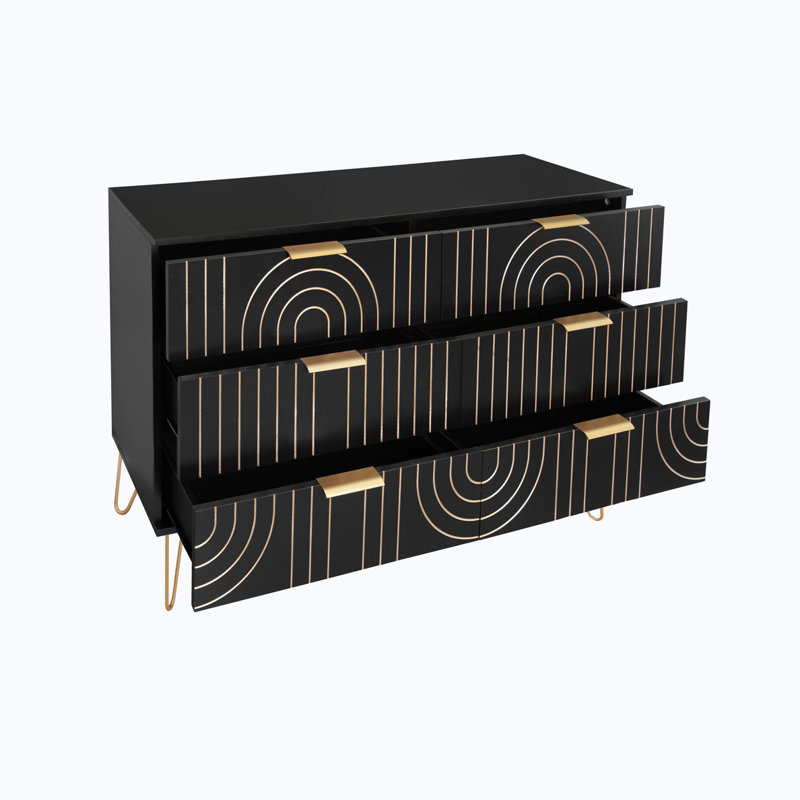 Commode de rangement à 6 tiroirs, Noir, noir, noir, noir