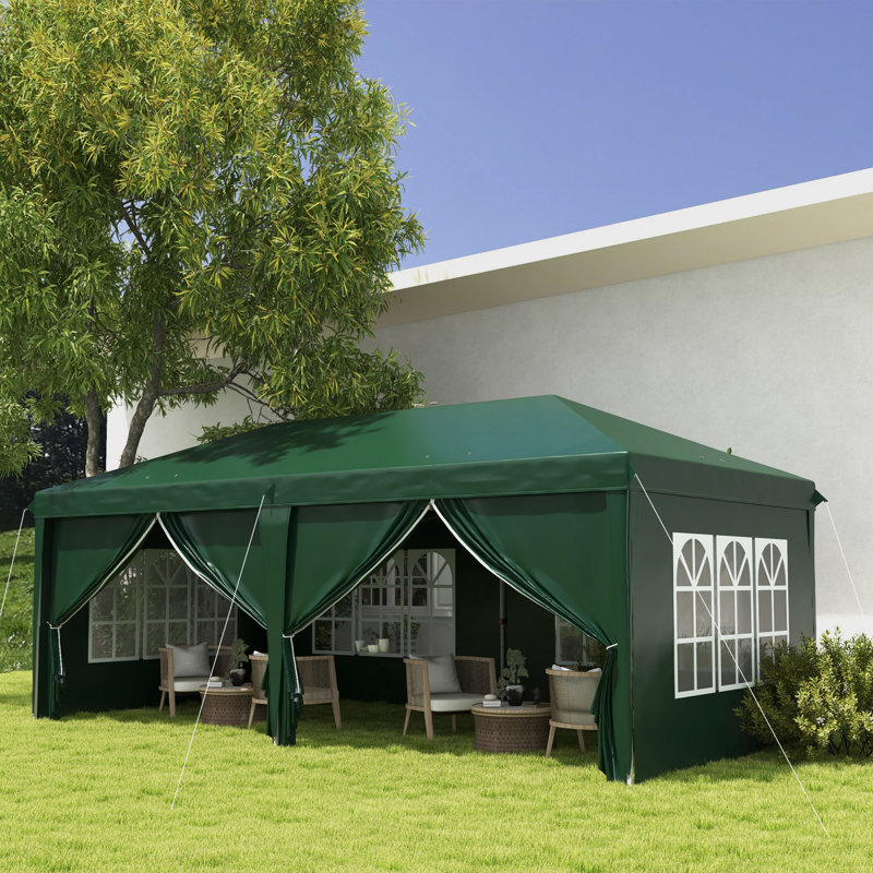 Outsunny 3 x 6 m Garden Pop Up Gazebo with Sidewalls Water Resistant, Green
