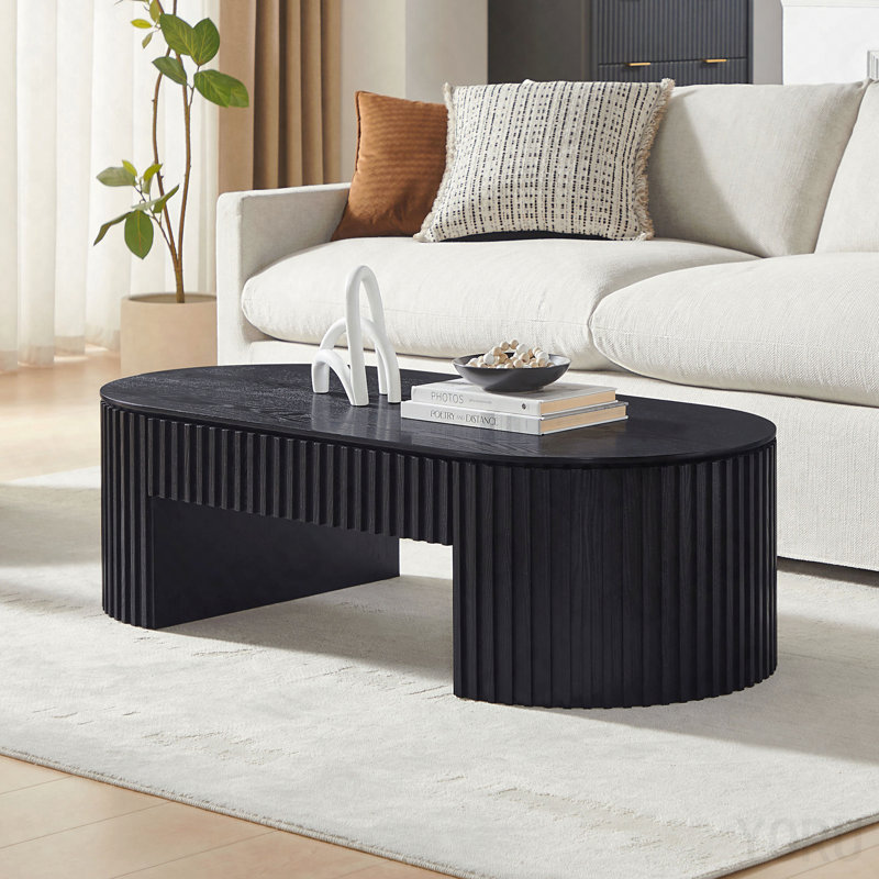 Table basse 51.18 "ovale en bois - tiroir, Mid-Century moderne - noir, Black