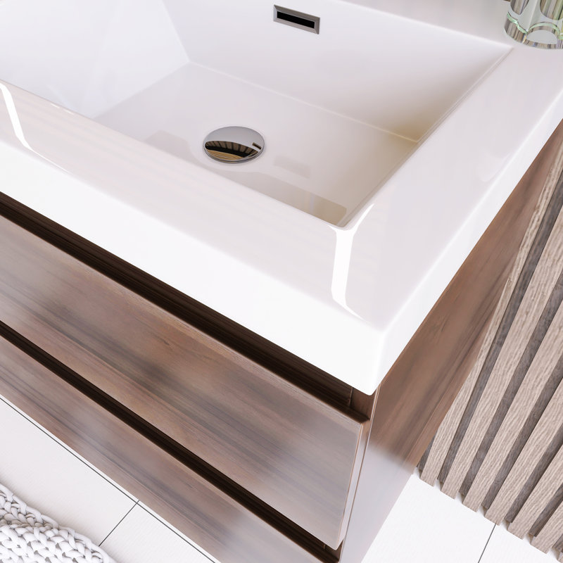 Meuble-lavabo double avec plateau en résine 47,05 po Reggina, Chêne gris