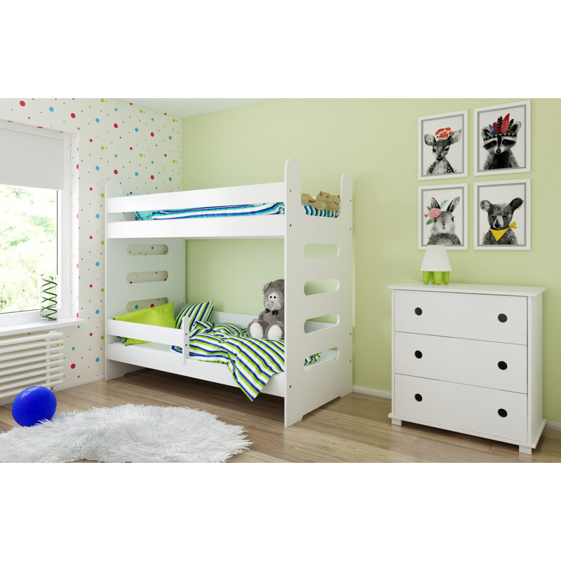 Cannady Bunk Bed with Built-in Ladder Included, White, European Toddler (80 x 180 cm)