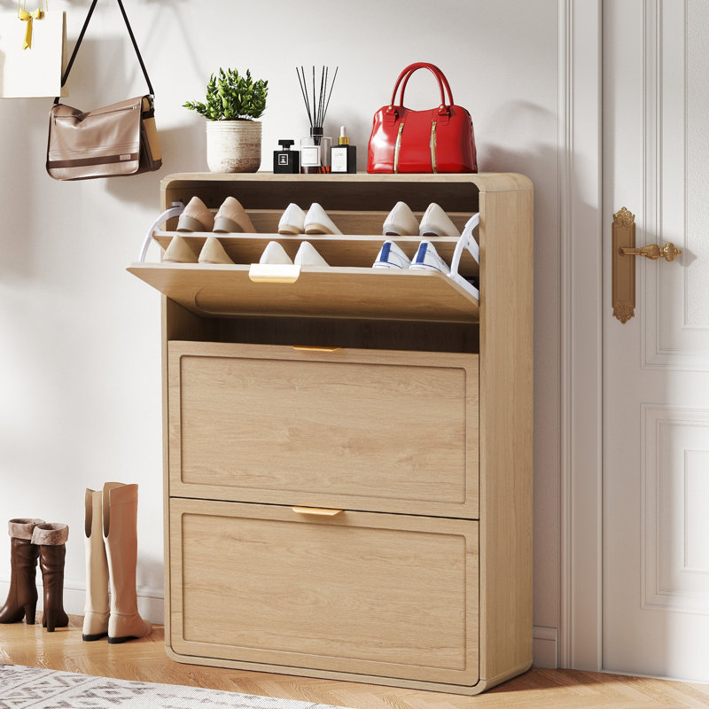 Armoire de rangement pour chaussures 24 paires avec 3 tiroirs rabattables, Naturel