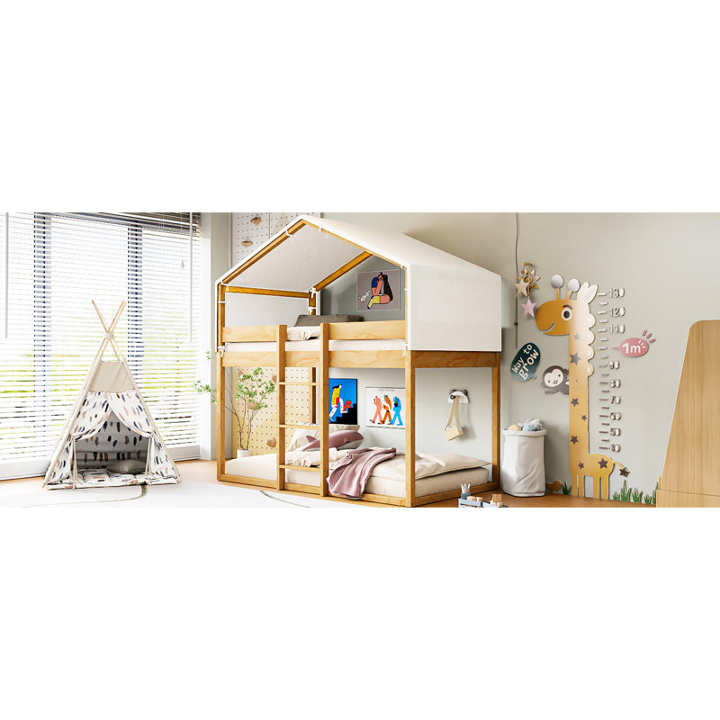 Lit superposé simple en bois massif avec tente - Design de chambre à coucher attrayant
