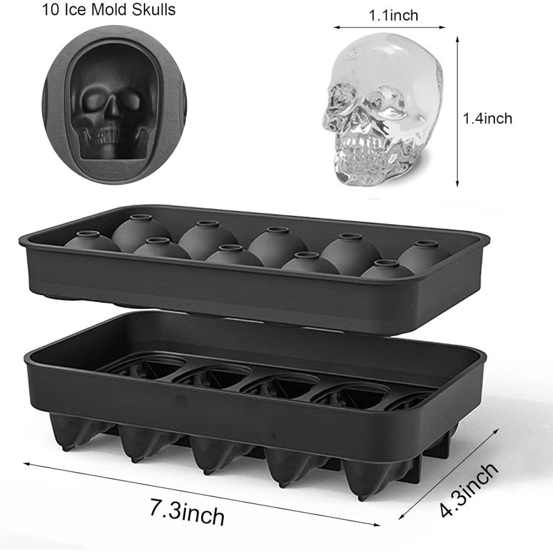 Ice Cube Trays,Silicone Ice Cube Mould Maker With Lid,Skull Head Style Mould,For Chilling Whiskey, Cocktail, Beverages,Pudding Chocolate