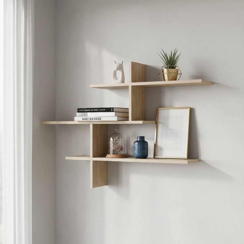 Floating 3 Tiers Wall Shelf, Oak